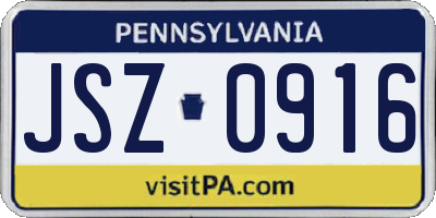 PA license plate JSZ0916