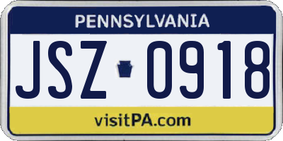 PA license plate JSZ0918