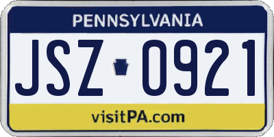 PA license plate JSZ0921