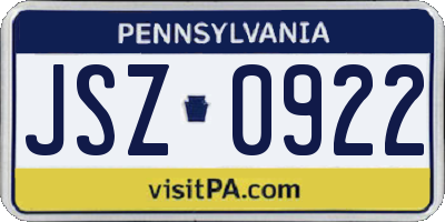 PA license plate JSZ0922