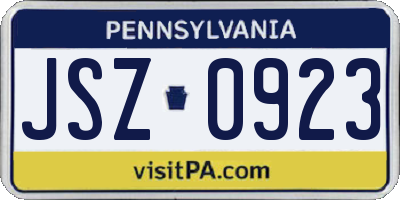 PA license plate JSZ0923