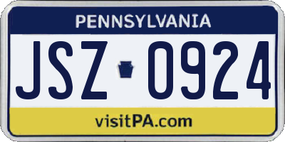 PA license plate JSZ0924