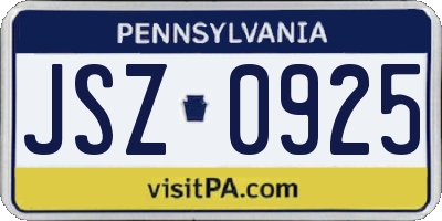 PA license plate JSZ0925
