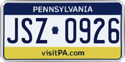 PA license plate JSZ0926