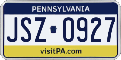 PA license plate JSZ0927