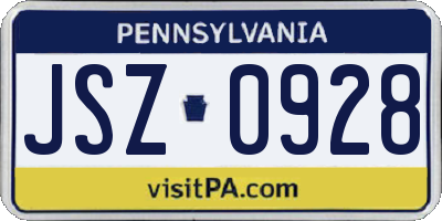 PA license plate JSZ0928