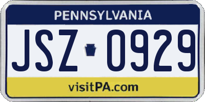 PA license plate JSZ0929
