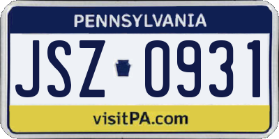 PA license plate JSZ0931