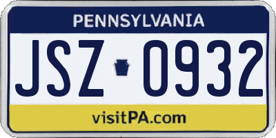 PA license plate JSZ0932