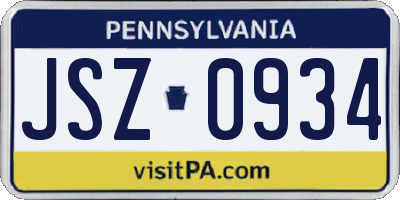 PA license plate JSZ0934