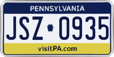 PA license plate JSZ0935