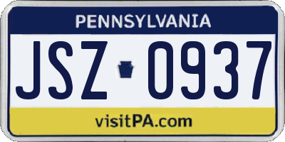 PA license plate JSZ0937