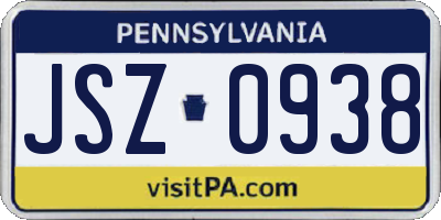 PA license plate JSZ0938