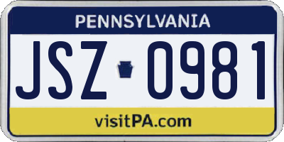 PA license plate JSZ0981