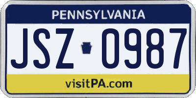 PA license plate JSZ0987