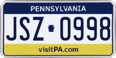 PA license plate JSZ0998