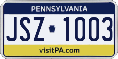 PA license plate JSZ1003