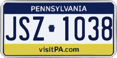 PA license plate JSZ1038