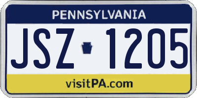 PA license plate JSZ1205