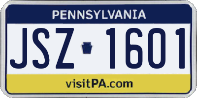 PA license plate JSZ1601