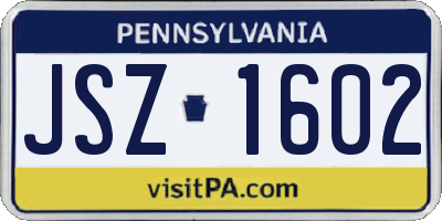 PA license plate JSZ1602