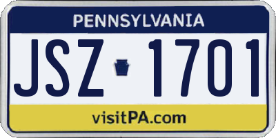 PA license plate JSZ1701