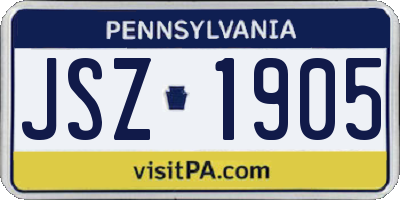 PA license plate JSZ1905