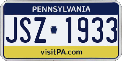 PA license plate JSZ1933
