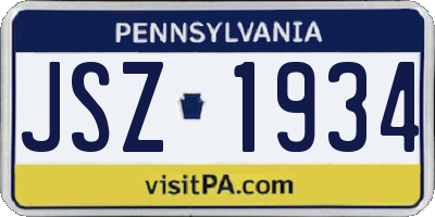 PA license plate JSZ1934