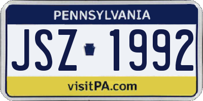 PA license plate JSZ1992