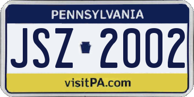 PA license plate JSZ2002
