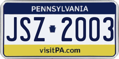 PA license plate JSZ2003