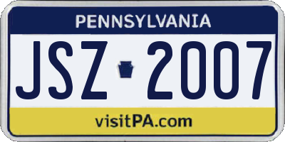 PA license plate JSZ2007