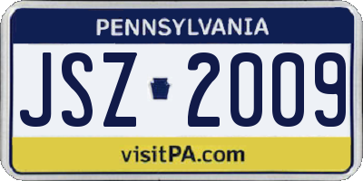 PA license plate JSZ2009