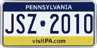 PA license plate JSZ2010