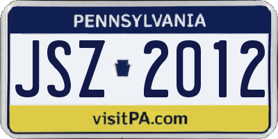 PA license plate JSZ2012