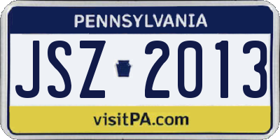 PA license plate JSZ2013