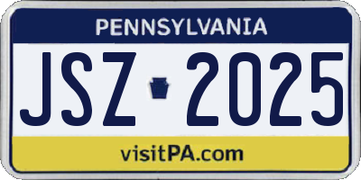 PA license plate JSZ2025