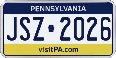 PA license plate JSZ2026