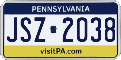 PA license plate JSZ2038