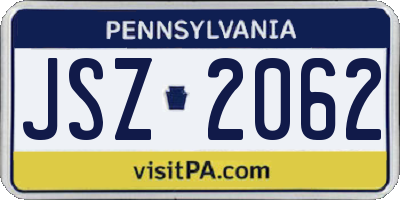 PA license plate JSZ2062
