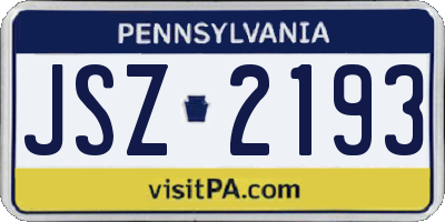 PA license plate JSZ2193