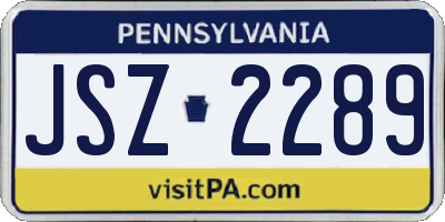PA license plate JSZ2289