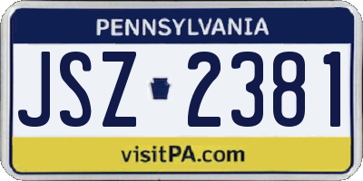 PA license plate JSZ2381