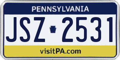 PA license plate JSZ2531