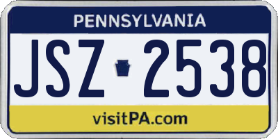 PA license plate JSZ2538