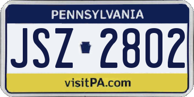 PA license plate JSZ2802