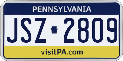 PA license plate JSZ2809