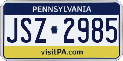 PA license plate JSZ2985
