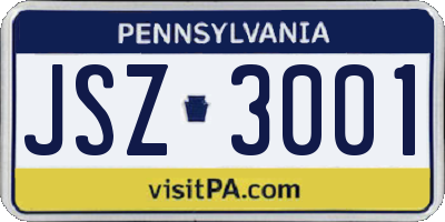 PA license plate JSZ3001